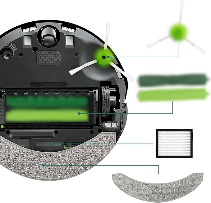 24 Pack Replacement Parts Compatible with iRobot Roomba Combo j7+/Plus Robot Vacuum Cleaner, 2 sets of multi-surface rubber roller brush 6 filters 6 side brushes 6 vacuum bags 4 Mopping Pad