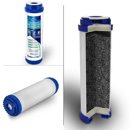 10 Inches Transparent Standard Whole House Water Filter System with Presser Relief Valve, 3/4β Inlet/Outlet Brass Port and Yearly Supply 3 Granular Activated Carbon Cartridges