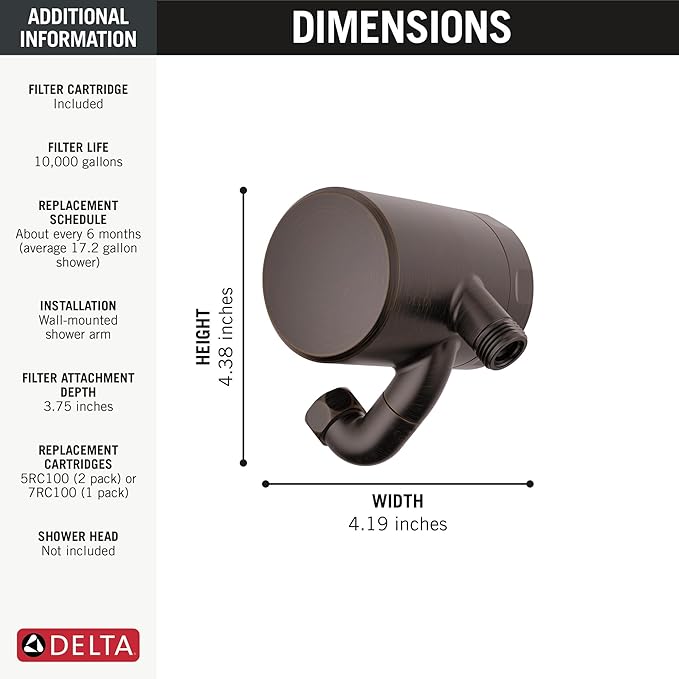 Delta Faucet Clarifi Premium Shower Filter Attachment with Filter, Hard Water Shower Filter, Shower Head Filter, Venetian Bronze 5SF100-RB