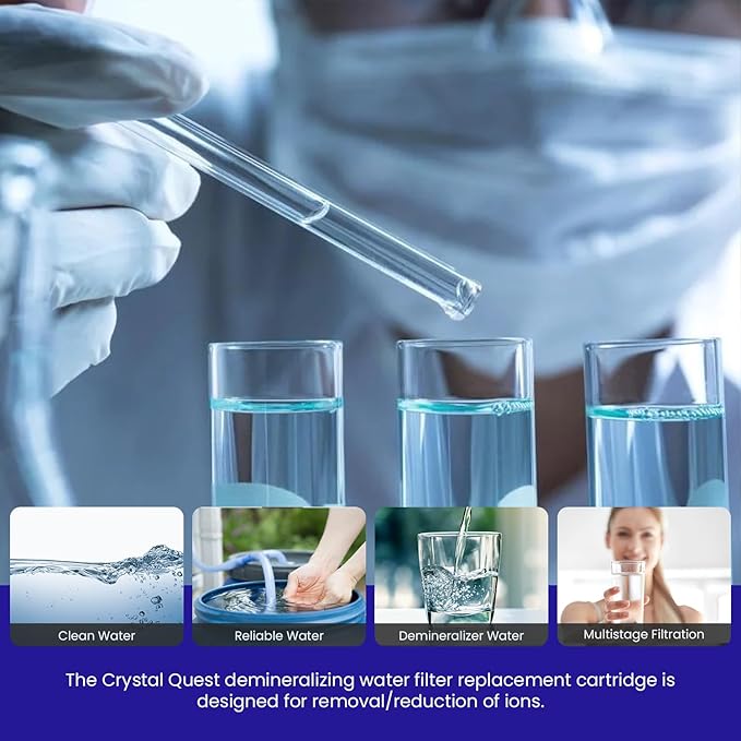 Crystal Quest Demineralizer Filter Cartridge - 4-5/8" x 20" - Heavy-Duty, Ideal for Lab, Research and Medical Applications for Ultra Pure Water Needs