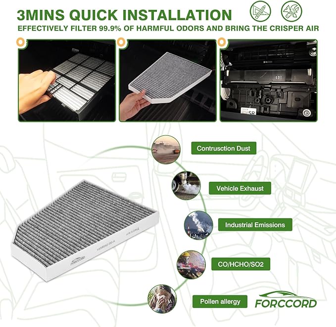 Internal HEPA Cabin Air Filter Fits for 2015-2023 2024 2025 2026 Tesla Model X Activated Carbon Cabin Filter Replacement 103904200A, 103904200B, PC99459X Car Accessories