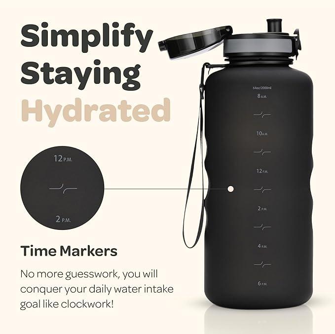 Hydracy Water Bottle with Time Marker -Large BPA Free Water Bottle & No Sweat Sleeve -Leak Proof Gym Bottle with Fruit Infuser Strainer & Times to Drink -Ideal for Fitness Sports & Outdoors