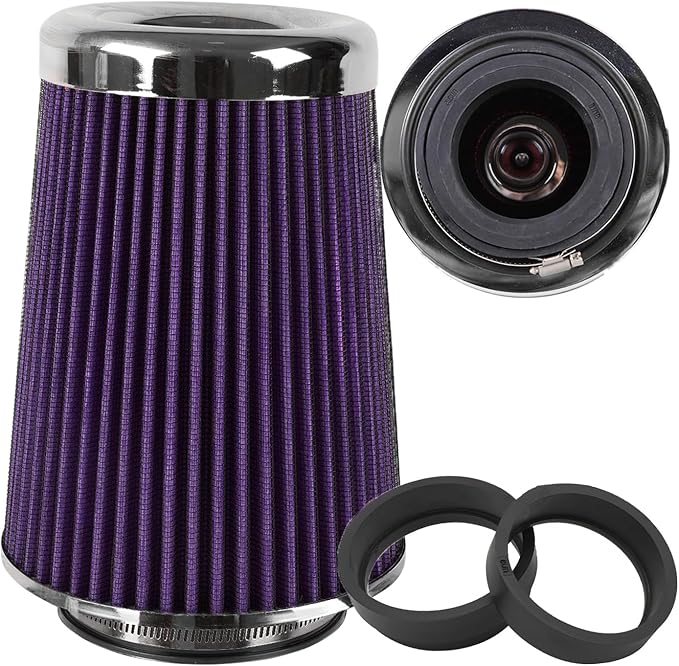 4-Inch Cold Air Intake Filter - Washable, High Performance, 3" or 3-1/2" or 4" Clamp-On Replacement Air Filter Purple (8" Tall)