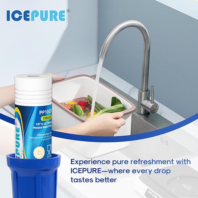 ICEPURE 5 Micron 10" x 2.5" Whole House Sediment Home Grooved Water Filter Cartridge Replacement for AO-WH-PREV-R2, AP110, AB-SGR5M, GXWH20S, 6PACK