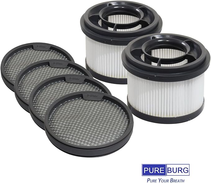 PUREBURG Replacement Filter Kit Compatible with Dreametech T10 T20 T30 & XIAOMI G9 G10 Handheld Cordless Vacuum Cleaner,2 x Center filter + 4 x Pre-Filter Washable