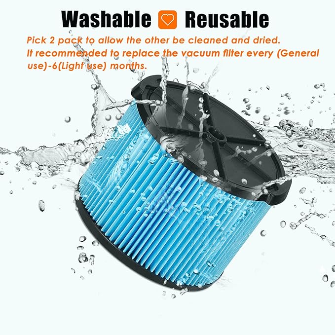 VF3500 Filter Replacement for Ridgid 4 Gallon Shop Vaccum, 26643 Fine Dust Filter for 3/4/4.5 Gallon Wet Dry Portable Vacuums, Replaces WD40700, WD30500-2 Pack