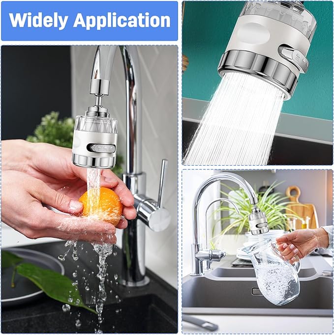 3 Pack Sink Water Filter Faucet, Universal 360 ° Rotating Faucet Filter for Kitchen Sink, 3 Modes Bathroom Faucet Filter Removes Chlorine Fluoride Heavy Metals Hard Water for Home Kitchen & Bathroom