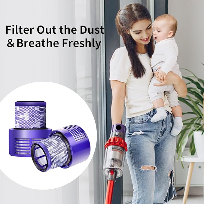 V10 Filter Replacement for Dyson V10 Cyclone Series, V10 Absolute, V10 Animal, V10 Total Clean, Replace Part No. 969082-01,2 Pack Filters and 1 Clean Brush