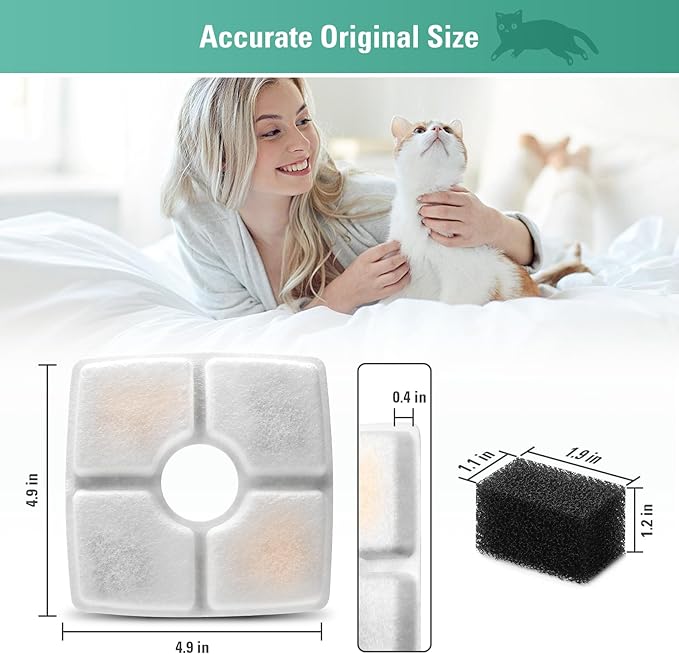 12 Pack Replacement Filters & 12 Pack Pre-filter Sponges for 84oz/2.5L Automatic Pet Fountain, BFLICROY Cat Water Fountain Filter, Triple Filtration Pet Fountain Replacement Filters