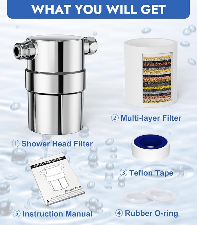 Shower Filter, SR SUN RISE 32 Stage Shower Head Filter for Hard Water Remove Toxic Chemicals,High Output Shower water Softener for Hair Skin (Compact Install, Polished Chrome)