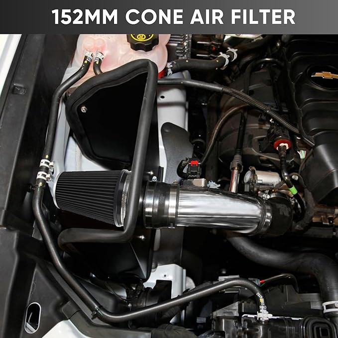 6" 152mm Cold Air Intake Filter Clamp-On Replacement High Flow Inlet Air Filter High Performance Washable Cone Filter 9" Tall Black