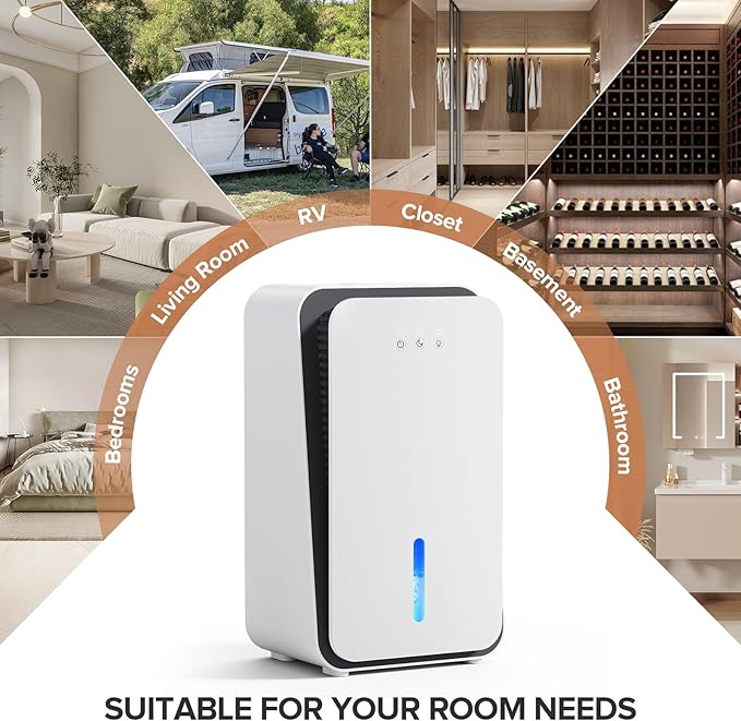 Dehumidifier for Home, 1000 sq.ft Dehumidifier with Auto Shut Off, 7-Color LED Light Built-in Aromatherapy Diffuser, Ultra-Quiet Dehumidifiers for Bedroom, Bathroom, Basement (Deep White)