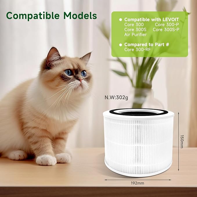 Replacement Cartridge Compatiable with LEVOIT Core 300 300S 300-P 300-RF Air Purifiers, 3-In-1 High-Efficiency Activated Carbo (1 PCS)