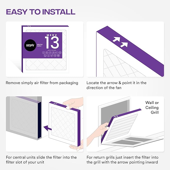Simply 12x12x1 Air Filter, Merv 13, MPR 1500, 6 Pack, For Home AC Furnace & HVAC (Actual Size: 11.75"x11.75"x0.75") DUST, Pet, & Allergy Control