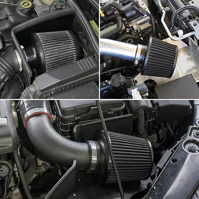 RULLINE 76mm 89mm 102mm Air Filter 3" 3.5" 4" Cold Air Intake Universal Clamp-On Air Filter Three Different Size High Flow Round Tapered Cone Cool Cleaner Black