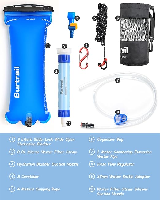 Gravity Water Filter Pro, Versatile Water Purifier Camping with 0.01-Micron Water Filter Straw, 3L Gravity Bag, Survival Gear for Hiking, Backpacking, and Emergency Preparedness