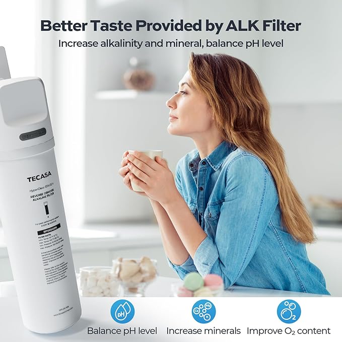 Tankless Reverse Osmosis System with Auto-Fill Pitcher & Alkaline PH+ Mineral Filter, TECASA 5-Stage Under Sink RO Water Filter, NSF Certified 0.0001μm for PFAS/Lead Removal, Space-Saving for Home/RV