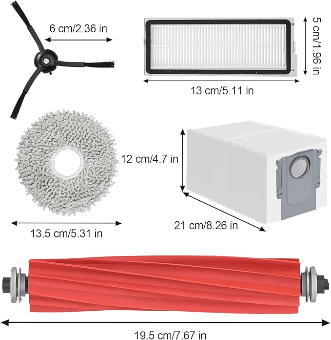 23PCS Replacement Accessories Kit Compatible with Roborock Qrevo S/Qrevo Pro/Qrevo MaxV/Qrevo Plus Include Main Brush, HEPA Filters, Mop Pads, Side Brushes, Dust Bag and Cleaning Tools