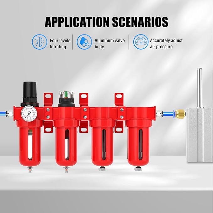 3/8" NPT Industrial Grade 4 Stage Aluminum Air Drying System, Coalescing Filter, Particulate Filter, Double Desiccant Dryer and Air Regulator,Manual Drain For Plasma Cutter and Paint Spray
