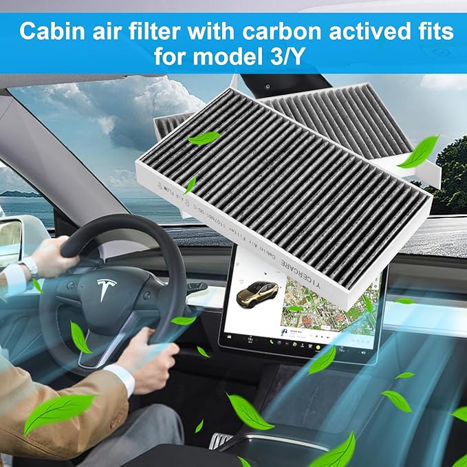 Tesla Model Y Air Filter Model 3 Cabin Air Filter with Activated Carbon, HEPA Filter Replacement Kit Tesla Accessories 2016-2024, 2 Pack