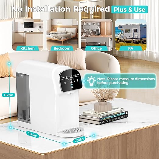 UV Reverse Osmosis Water Filter Countertop, 5-Stage RO Water Filtration System, 5:1 Pure to Drain, No Installation Required, Portable Water Purifier for Home Kitchen