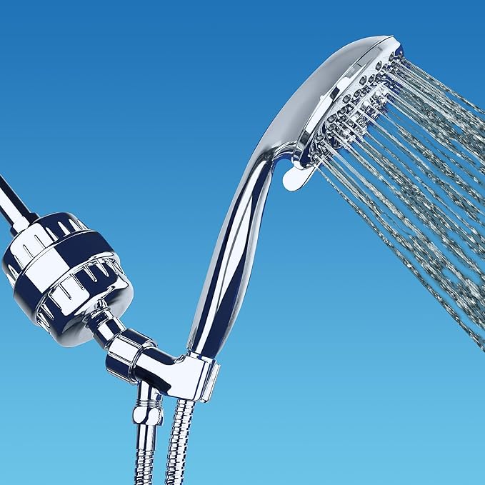 AquaBliss High Output Universal Shower Filter with Replaceable Multi-Stage Filter Cartridge – Transform Itching, Eczema & Acne into Glowing Hair, Nails & Skin Fast - Chrome (SF220)