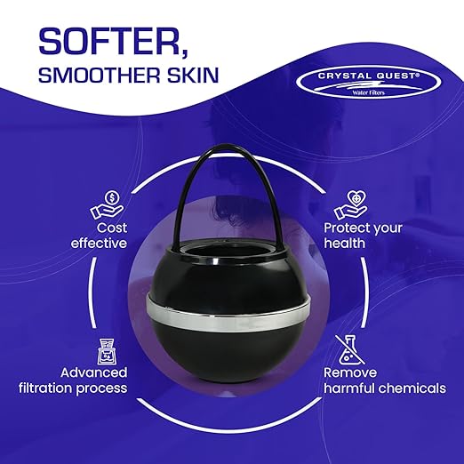 Crystal Quest Bath Ball & Replacement Filter Cartridge Bundle - Water Filter System-Reduce Contaminants for Softer &Smoother Skin-Effortless & Quick Installation| Bundle and Save (Black)