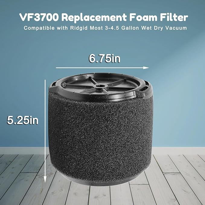 1 Pack VF3700 Filter Compatible with Ridgid Vac 3-4.5 Gallon Shop Vacuum Cleaners, Wet Application Foam Filter Fit WS0301VA WS0400DE WS14045