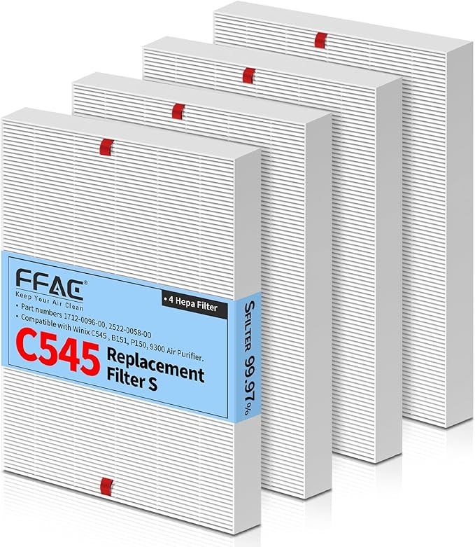 4 Pack C545 HEPA Filter for Winix C545 Air Purifier Compatible with Winix C545 Replacement Filter Type S, H13 Ture HEPA Filter Part No.1712-0096-00