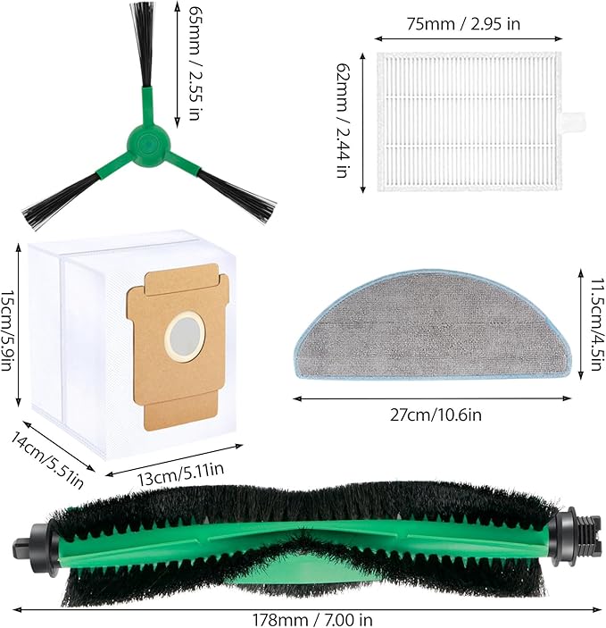 Replacement Parts Accessories for iRobot Roomba 104 105 Q052 Vac, 105 Combo, Q0520 Robot Vacuum Cleaner, 1 Main Brushes, 4 Filters, 4 Dust Bags, 6 Side Brushes, 4 Mop Pads