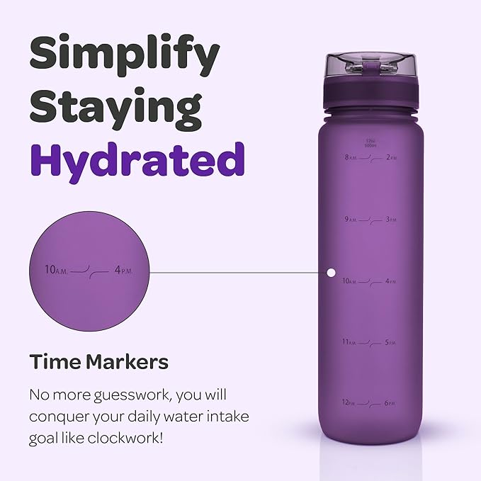 Hydracy Water Bottle with Time Marker -Large BPA Free Water Bottle & No Sweat Sleeve -Leak Proof Gym Bottle with Fruit Infuser Strainer & Times to Drink -Ideal for Fitness Sports & Outdoors