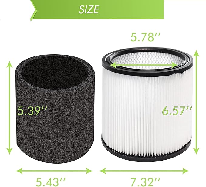 Replacement 90304 90350 90333 9030462 Cartridge Filter Foam Sleeve Compatible with Shop-Vac 5 Gallon Up Wet/Dry Vacuum Cleaners Compare to Part # 90304,90585
