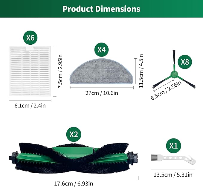 Replacement Parts compatible with iRobot Roomba Essential Series Y0140 Y0110 Y0112 Robot Vacuum Cleaner, Accessrioes inclue 2 Main Brush, 4 Mop Pad,6 Hepa Filter, 8 Side Brush