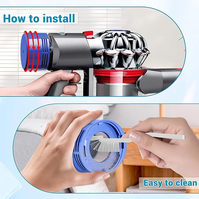Vacuum Filter Replacement Compatible with Dyson V7, V8 Animal, V8 Absolute, SV10, SV11 Vacuum Cleaner, Hepa Post Filter Set Replacement Filter Part No. 965661-01 & 967478-01