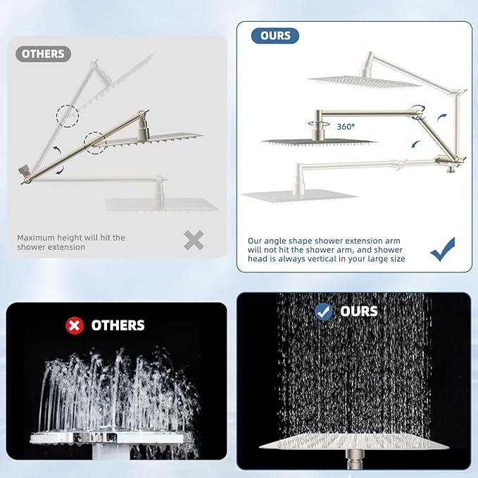 iFealClear Metal Rain Filtered Shower Head, 10” High Pressure Rainfall Shower Head with Handheld Spray, 10-Mode Handheld Power Wash, 16" Adjustable Extension Arm, 2 Pack Shower Filters, Brushed Nickel