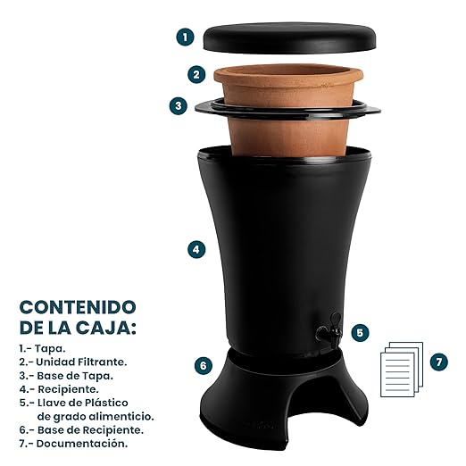 Ecofiltro - Large 7.9 Gallon Mazari Eco-Friendly Polypropylene Water Purifier Dispenser and Filter with Activated Charcoal (Black)