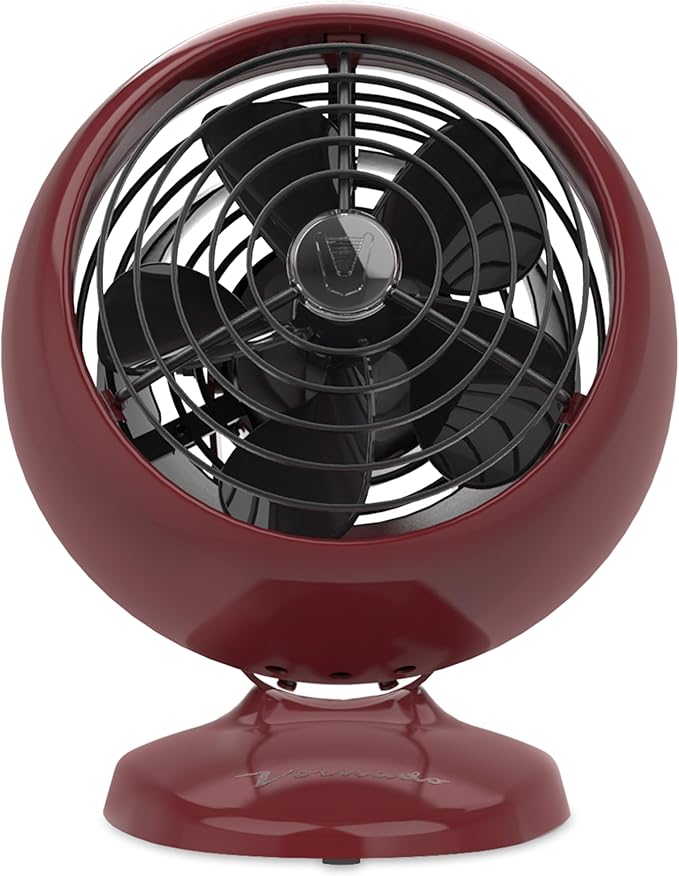 Vornado VFAN™ Mini Fan, Classic Vintage Circulator, Retro Metal Air Circulator, For Desk & Bedside, 2 Speeds, Adjustable Tilt, Personal Cooling with Targeted Airflow, Quiet Fan, Claret