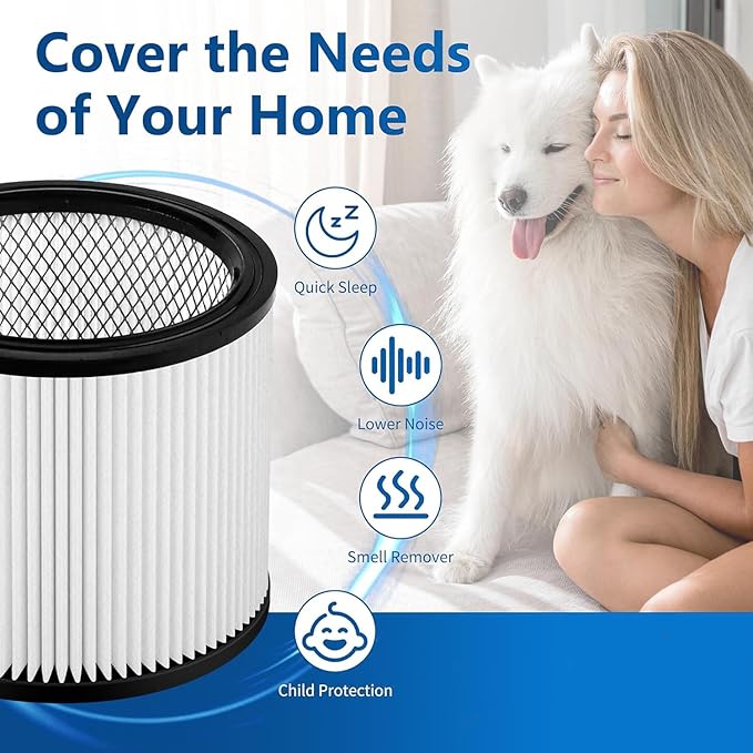 90304 Replacement Filter for Shop Vac 90304 90350 90333 90585 5 Gallon and above Wet/Dry Vacuum compatible with Shop Vac Vaccuums 2 replacement filter+2 lids+4 foam sleeve filters+4 Filter cloth,17pcs