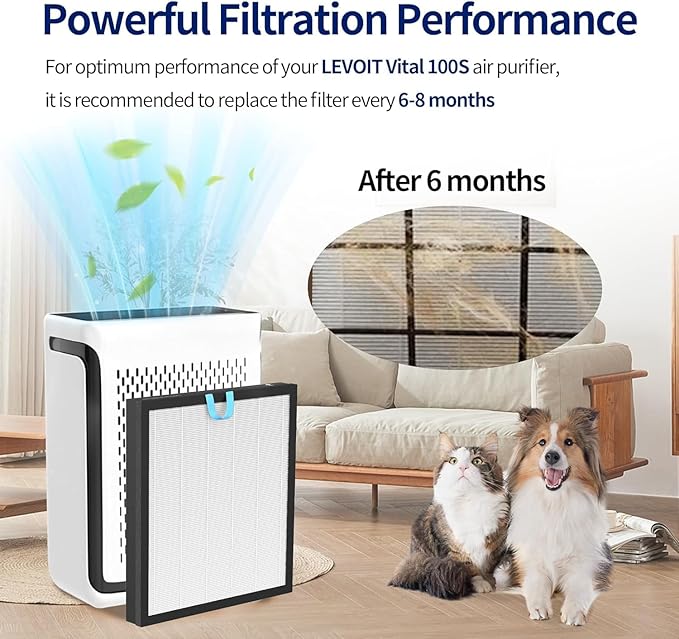 Vital 100S Replacement Filter for LEVOIT Vital 100S and Vital 100S-P Air Purifier, 3-in-1 Efficiency True HEPA and Activated Carbon Filter, Vital 100S-RF, 2pack