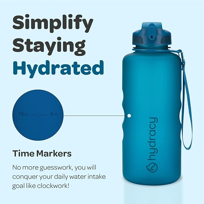 Hydracy Water Bottle with Time Marker -Large BPA Free Water Bottle & No Sweat Sleeve -Leak Proof Gym Bottle with Fruit Infuser Strainer & Times to Drink -Ideal for Fitness Sports & Outdoors