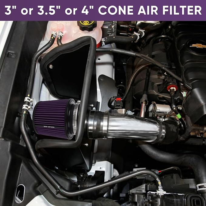 4 Inches Cold Air Intake Filter 3" or 3.5" or 4" High Performance Washable Clamp-On Replacement Cone Air Filter 3 in 1 Size Purple