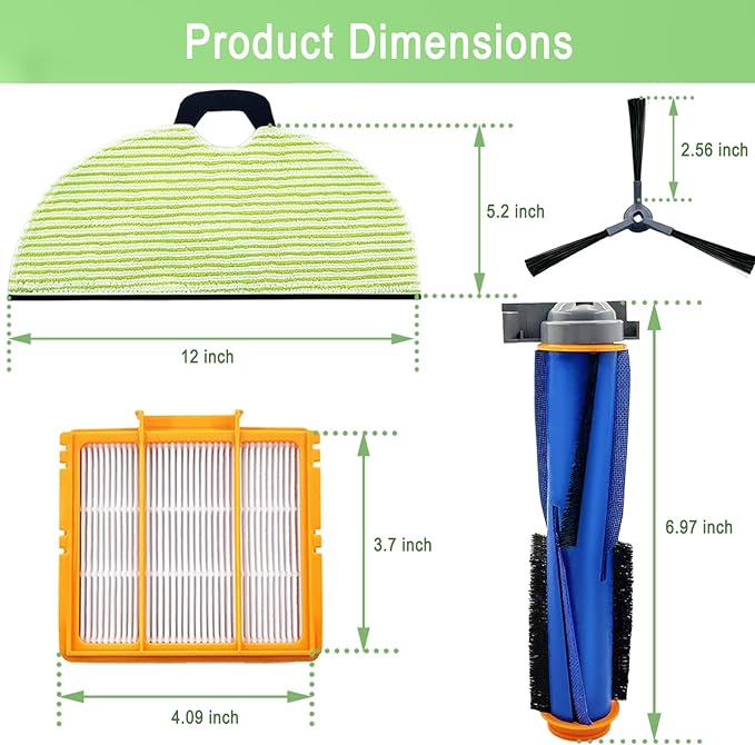 Replacement Parts for Shark AV2610WA RV2610WA Matrix Plus 2- in-1 Robot Vacuum Cleaner,1 Main Brush,3 Filters,3 Mop Pads,6 Side Brushes,1 Pre Filter,1 Filter&1 Pre-Motor Foam&Felt Filter