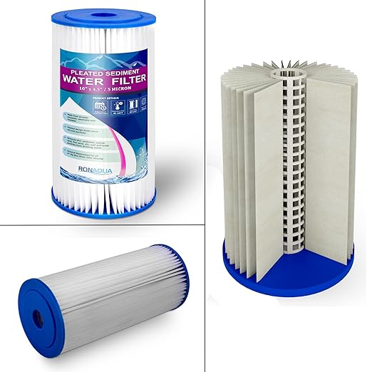 High Capacity 10 x 4.5-Inches Transparent Whole House Water Filter Purifier System with Presser Relief Button, 1β Inlet/Outlet Brass Port & Yearly Supply (4) Pleated Washable Sediment Cartridges 5 Mic