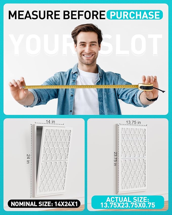 14x24x1 Refillable Air Filter Kit, MERV 8, 1 Reusable Foldable Frame & 6 Refills, Fits Most AC HVAC Furnace Devices, Actual Size 13.75x23.75x0.75in