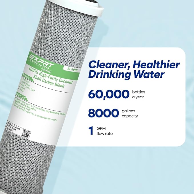 RF-1010 2.5” x 10", 5 Micron, Universal Fit – Reduces 99% of Chlorine, Bad Taste & Odor – Made from 100% High-Purity Coconut Shell Carbon