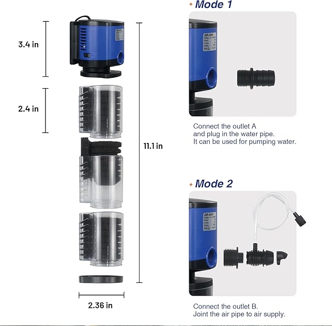 TARARIUM Aquarium Filter 260GPH for 30-75 Gallon Fish Tank, Biochemical Quiet Submersible Internal Filtration Powerful Pump Air Supply Wave Maker 4 in 1, Saltwater & Freshwater Crystal Clear