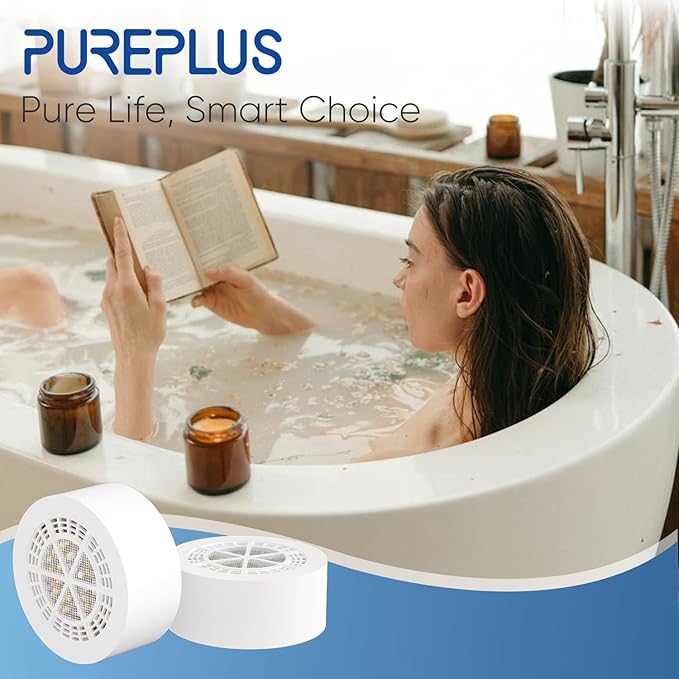 PUREPLUS Bathtub Bath Water Filter Replacement Cartridge, 8 Stages 2500 Gallons Filtration, Reduces Chlorine & Heavy Metals, Replacement for Standard Bathtub Bath Water Filter, 2PACK