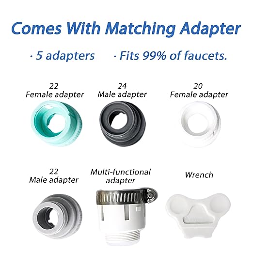 VYNTRA 7-Layer Faucet Water Filter, Kitchen Filter Water Faucet Element, 300 Gallons Activated Carbon Ceramic Filter Reduces Chlorine, Limescale, Heavy Metals,Bad Taste(2*Filter & 6*Adaptors) White