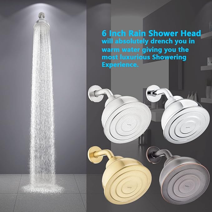 SonTiy Filtered Shower Head, All Metal Shower Filter Head For Hard Water Removes Chlorine, Improve Hair,Nails & Skin, Adjustable High Pressure Water Softener Showerhead, 6 Inch, Gold