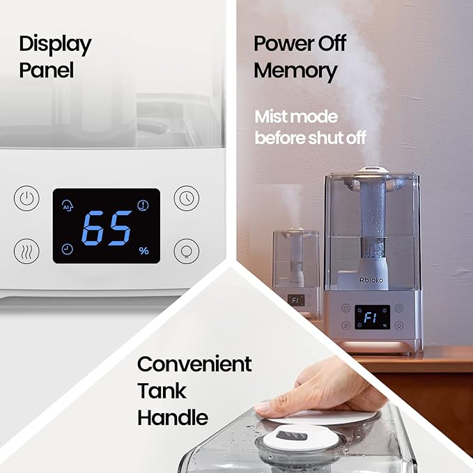 6.5L Smart Humidifiers for Large Room Bedroom Home, Cool Mist Ultrasonic Vaporizer, Auto Humidify Control for Baby and Plants, Essential Oil Diffuser with Night Light, Timer